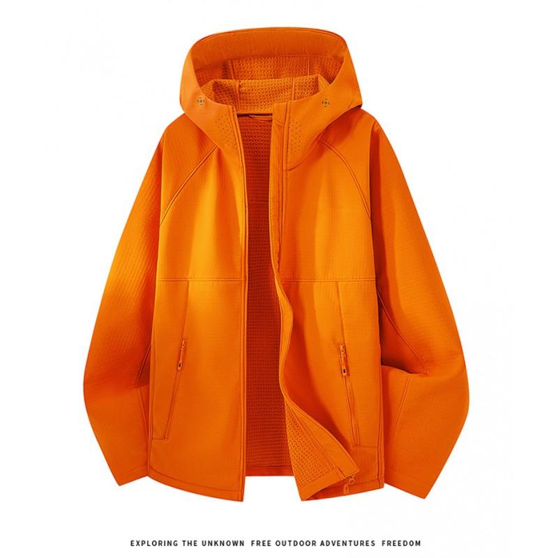 Mens Lightweight Outdoor Hooded Softshell Jacket Fall Casual Wear Solid Color Loose Fit Windproof