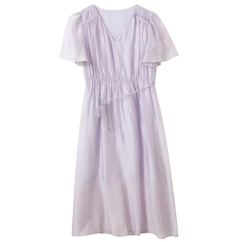 Sancai V-neck Ruffle Sleeve A-Line Long Dress