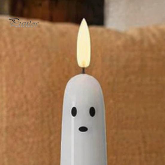 Spooky Home Decoration for Halloween Ghost Flameless Taper Candles, Battery Operated Flickering Candle Light with Indoor Table Centerpieces
