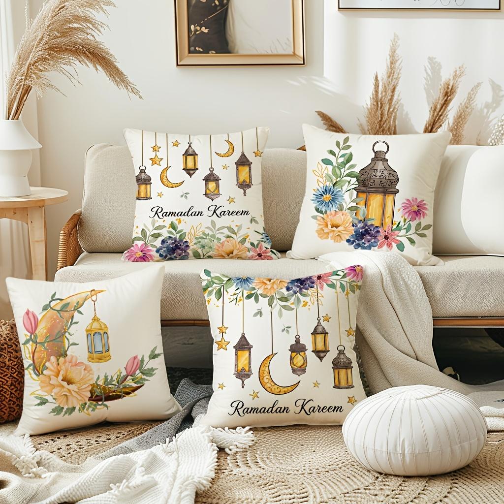 Home Decor Ramadan Kareem Lantern & Flower Pillow Covers Pattern Cushion Cover Suitable for Sofa Bedroom Car Pillow Cover