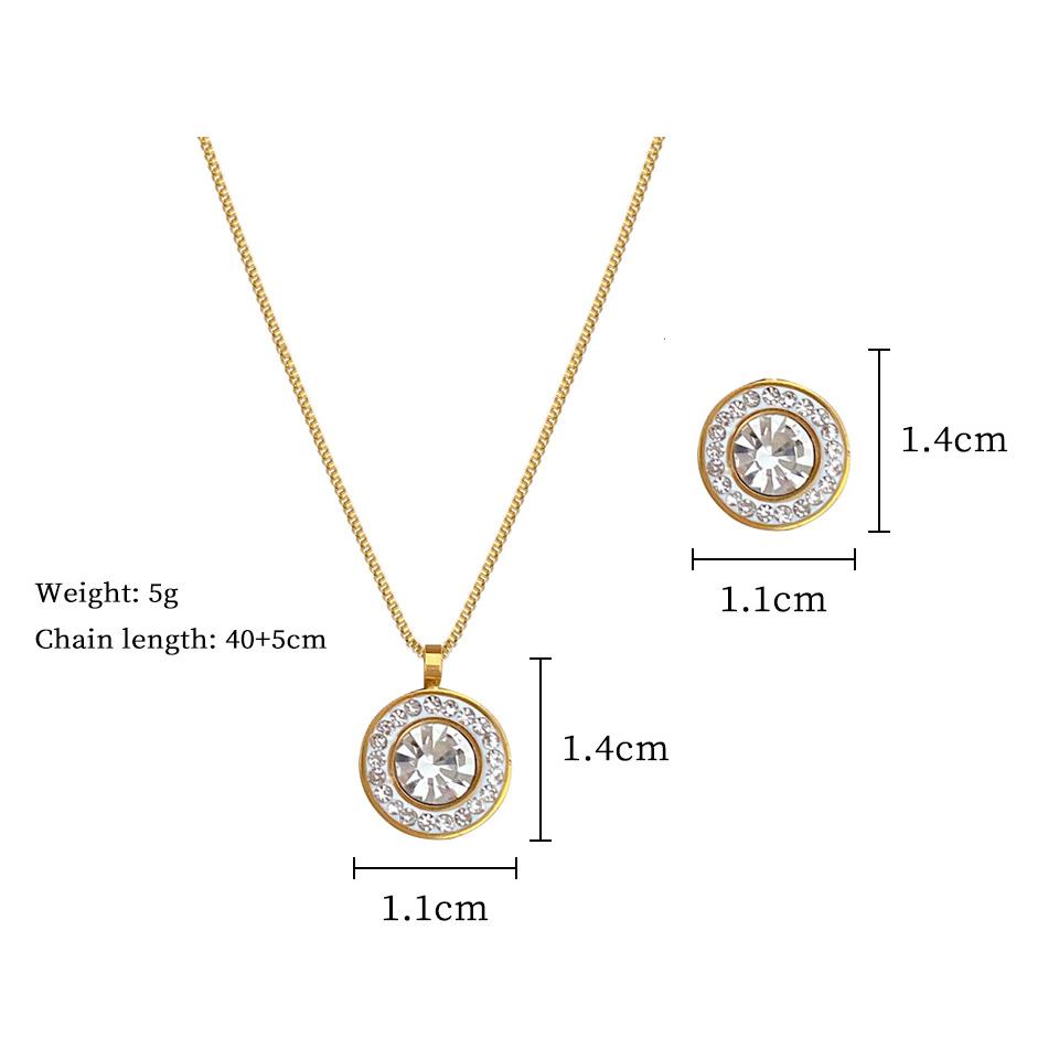 ZAKOL Shiny Crystal Zircon Round Pendant Necklace Earrings for Women Exquisite Stainless Steel Chain 2 Pcs Zircon Set