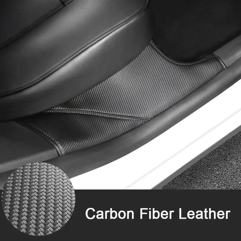 Rear Door Sill Pad for Tesla Model Y Anti Kick Film Dirt Threshold Strip PU Leather Protective Cover Inner Hidden Pads 2021-2024