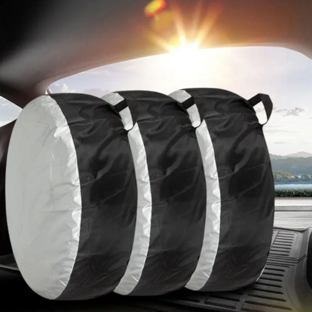 Silver Black Spare Tire Cover 210D Oxford Cloth Tire Protective Cover Auto Vehicle