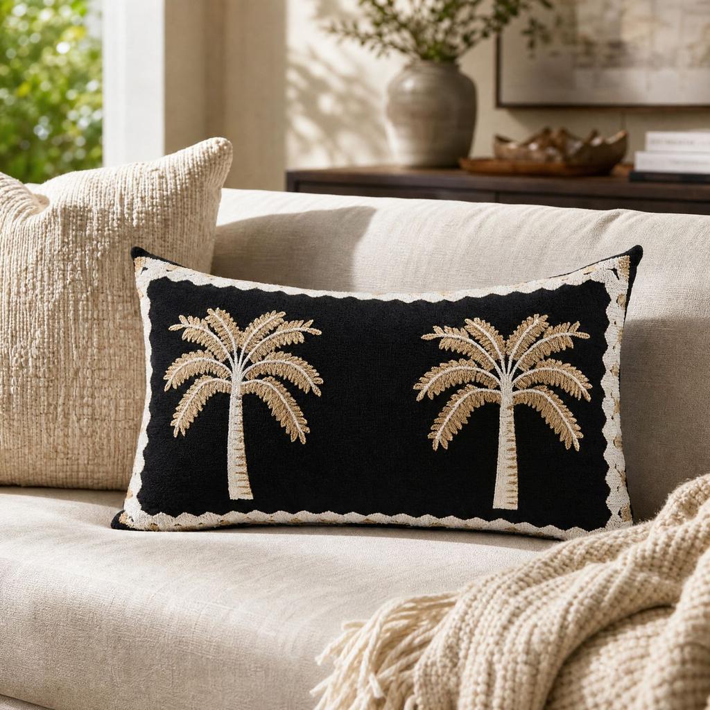 Tree Embroidered Throw Cover, 50 30 cm, No Insert, Rustic Vintage Decorative Cushion Cover for Sofa and Bed