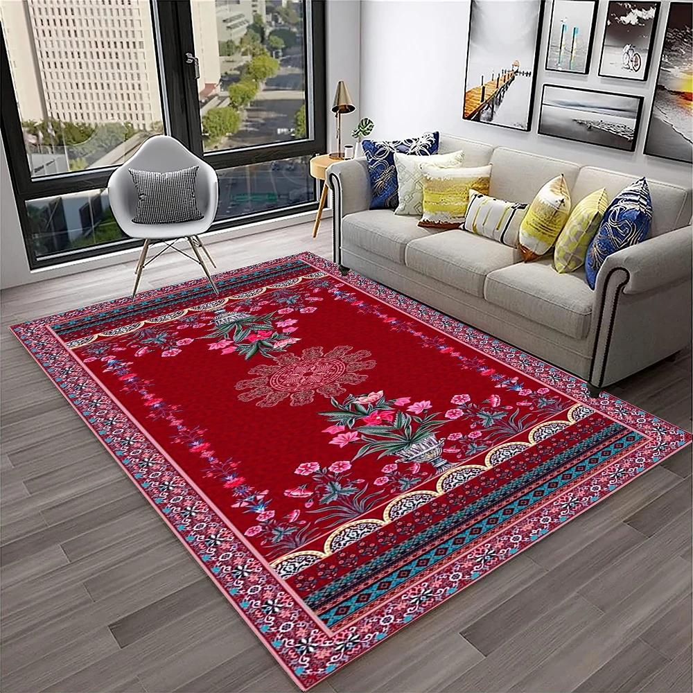 Persian Turkey Bohemian Flower Carpet Rug for Home Living Room Bedroom Sofa Doormat Kitchen Decor,Area Rug Non-slip Floor Mat