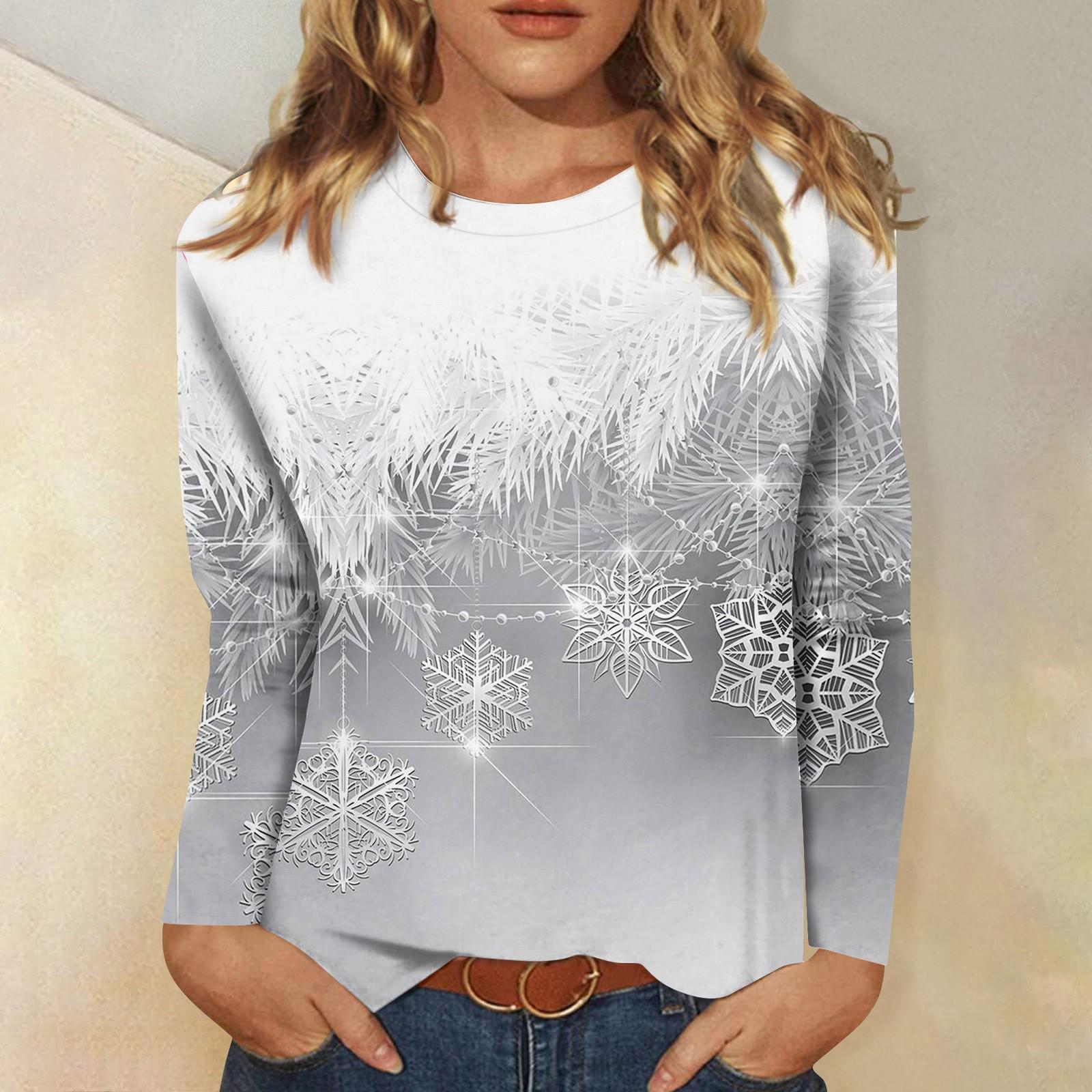 

Жіноча модна повсякденна футболка з круглим вирізом і різдвяним принтом з довгими рукавами XXL