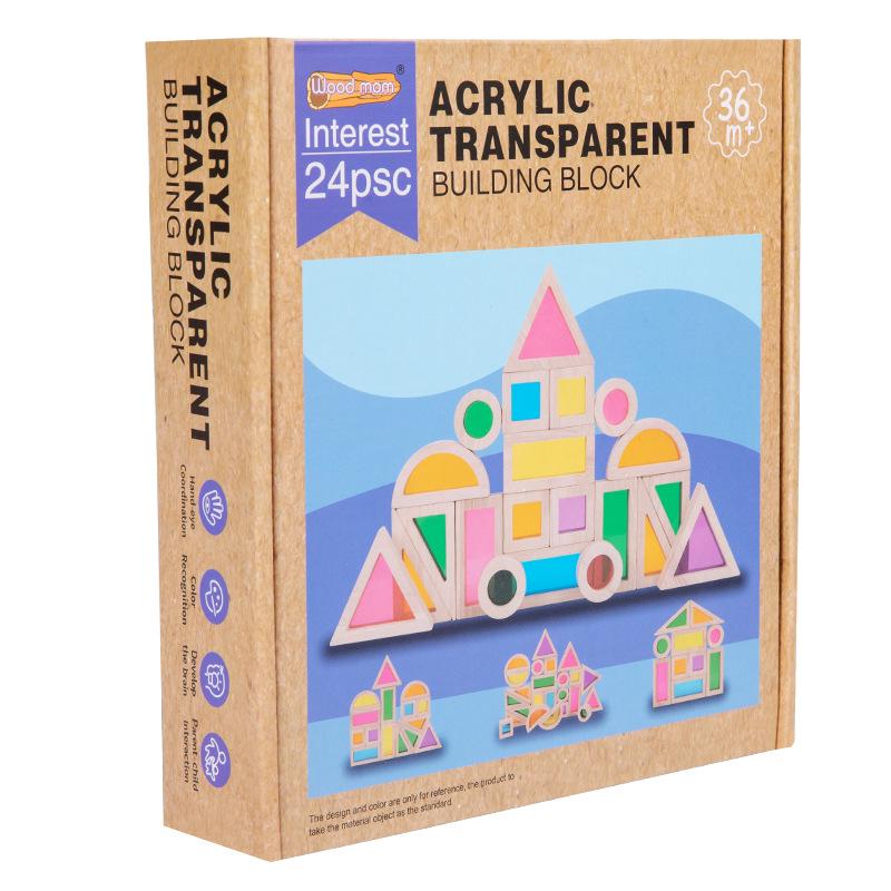 Children's Wooden & Acrylic Translucent Rainbow Building Blocks - Creative Educational Toys for Early Learning