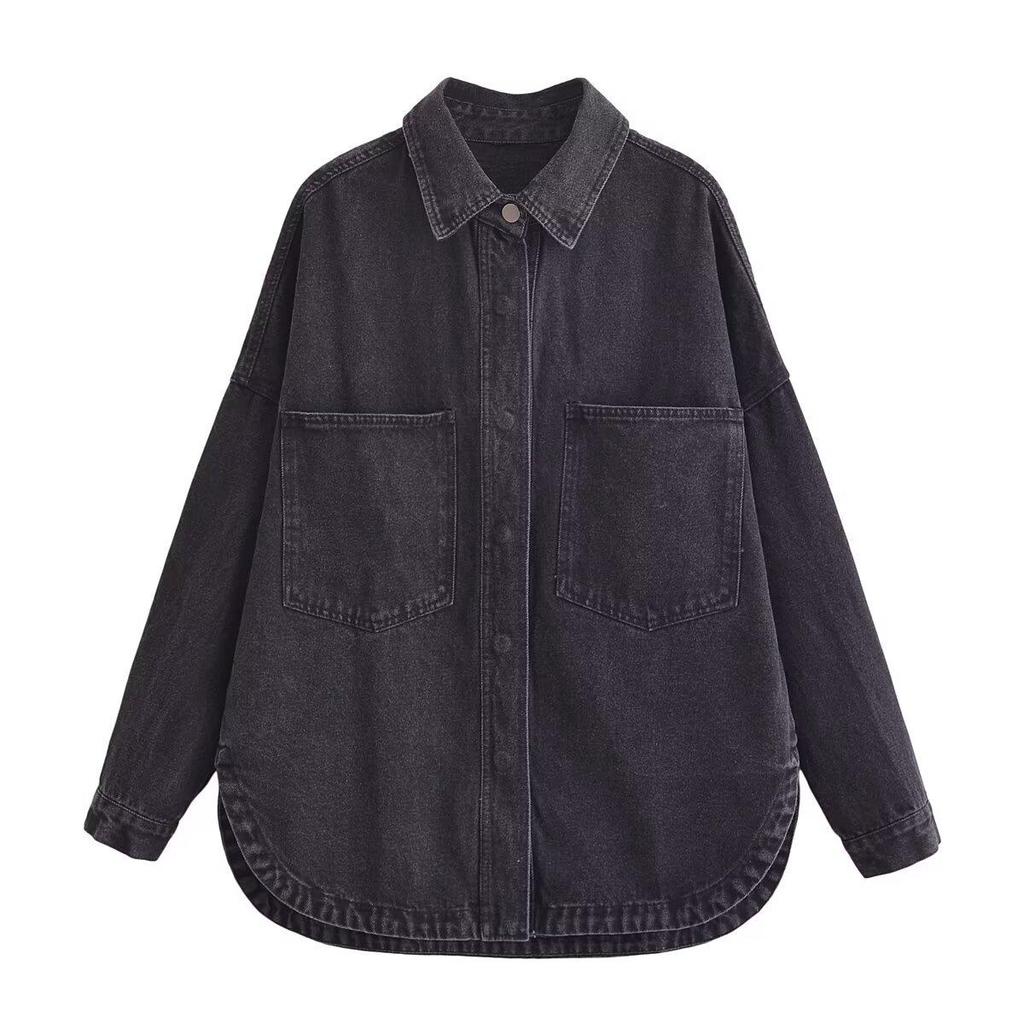 Plus-size Retro Lapel Long Sleeve High-Quality Denim Shirt Jacket for Women