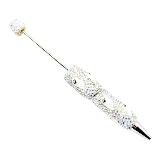 Rhinestone Writing Pen Beadable Pen, Glitter Plastic Beaded Halloween Pumpkin Ghost Skull Decorative Gel Ink for DIY Craft Making, School Office