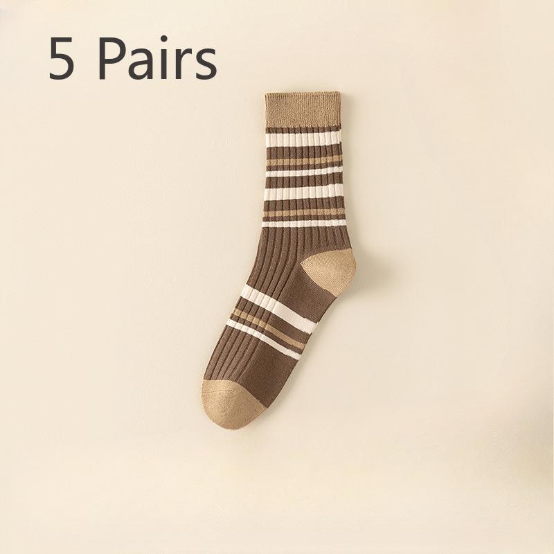 5 Pairs of Female Spring and Autumn Cotton Thin Style Sweat Absorbent Boneless Tube Stack Socks
