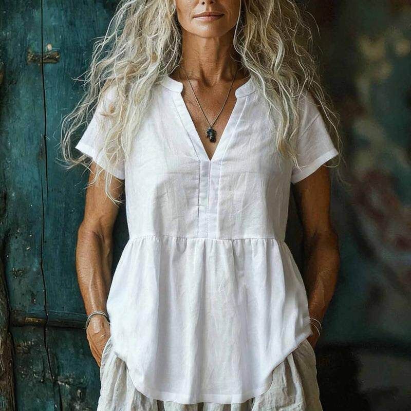 

Retro Casual Women s Short Sleeve Shirt White M