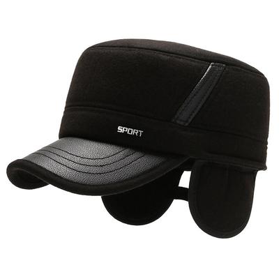 Autumn and Winter Middle-aged Hat Men's Dad Flat Top Warm Ear Protection Hat Thickened Sports and Leisure Cap