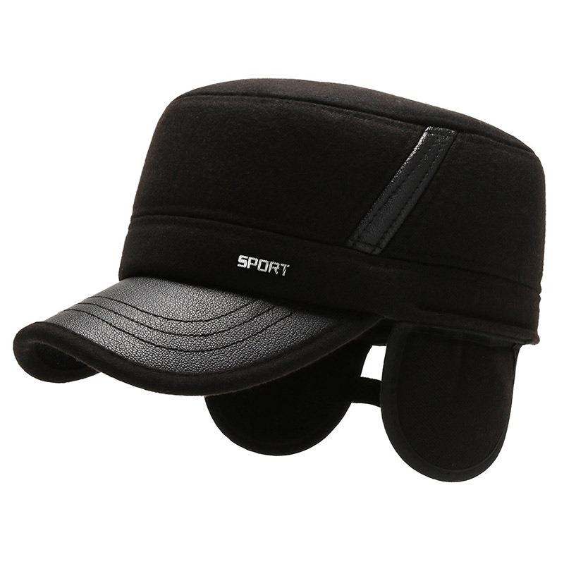Autumn and winter middle-aged hat men's dad flat top warm ear protection hat thickened sports and leisure cap
