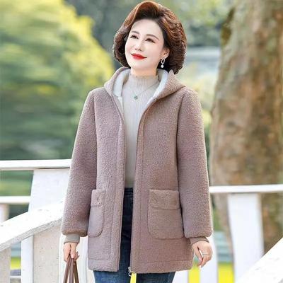 Women's Autumn and Winter Fleece Hooded Warm Jacket for Middle-aged and Elderly Mothers, Casual Comfortable Jacket