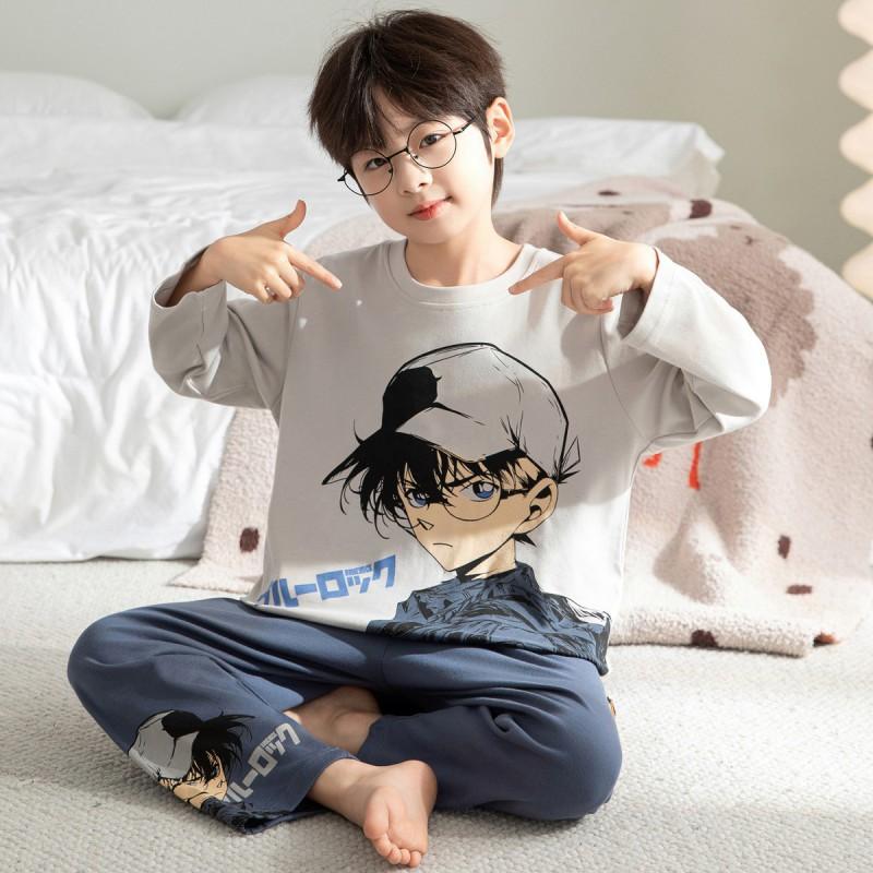 Boys Cotton Pajama Set Long Sleeve Thin Winter Sleepwear Kids 8 Years Cartoon Print Comfortable Home Wear