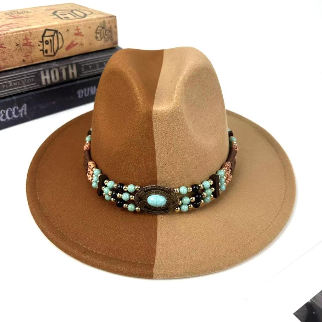 European And American Top Hat Women'S Literary And Retro Ethnic Style Jazz Hat Retro Decorative Lace-Up Men'S Denim Hat