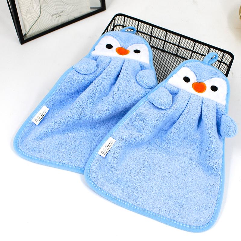 Children's Cartoon Penguin Coral Fleece Hand Towel - Thick, Soft, Absorbent