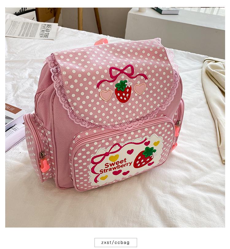 Japanese Soft Girl Cute Strawberry Embroidered Lace Backpack