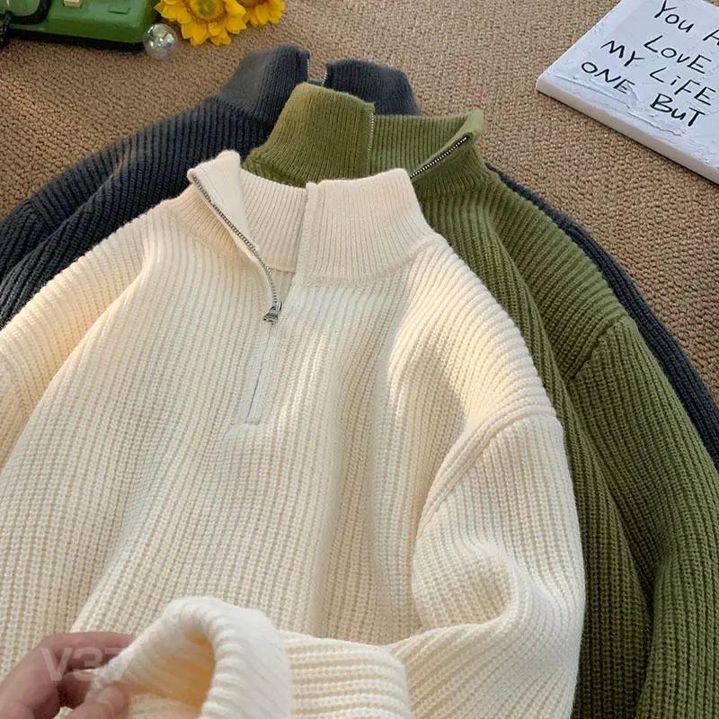Half-zip Turtleneck Pullover Men's Autumn Lazy Style Top Versatile Couple Thickened Sweater
