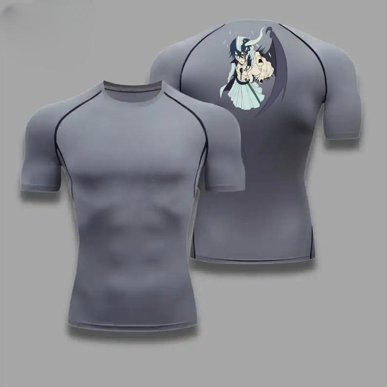 Men Compression Summer 2in1 Shirt Bleach Graphic Sports Running Quick Drying Gym T-shirt Fitness Sweatshirt Elastic Top T-shirt