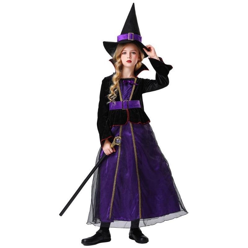 Halloween Child Witch Witch Magician Stage Show Crew Neck Purple Dress Woman