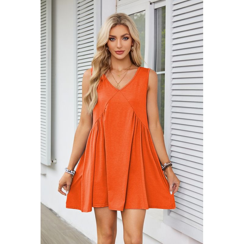 

Vneck Sleeveless Solid Color Vest Dressv Neck Sleeveless Pure Color Vest Dress Orange Red XL