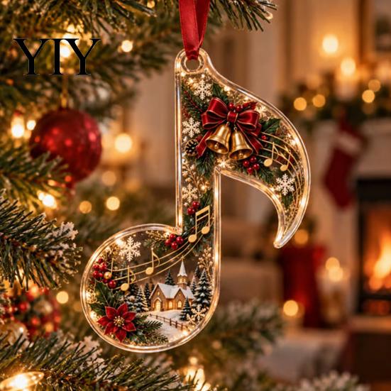 Jahres-Souvenir-Anhänger 2D Weihnachtsmelodie Hängendes Ornament, Baumdekoration mit musikalischem Thema, Saisonale Veranda-Dekoration Klavier Violinschlüssel Geige Glocke