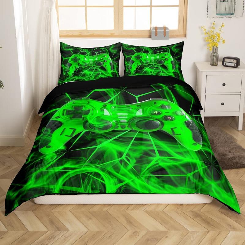 Gaming Duvet Cover Set King Red Honeycomb Printed Bedding Set Polyester Game Red And Black Novelty Gamepad Joysticks Quilt Cover