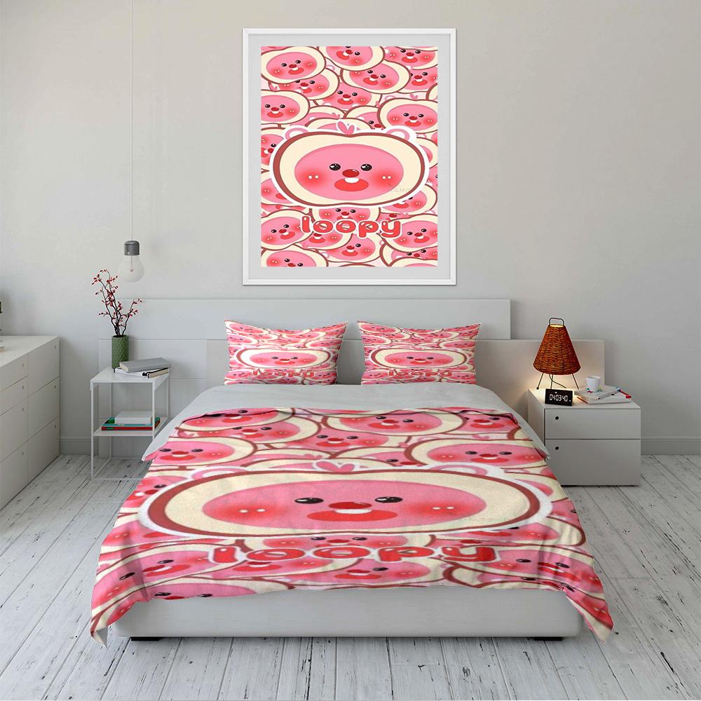 Cute Pink Cartoon Peach Characters Bedding Bedding set (1 duvet cover, 2 pillowcases, duvet not included)