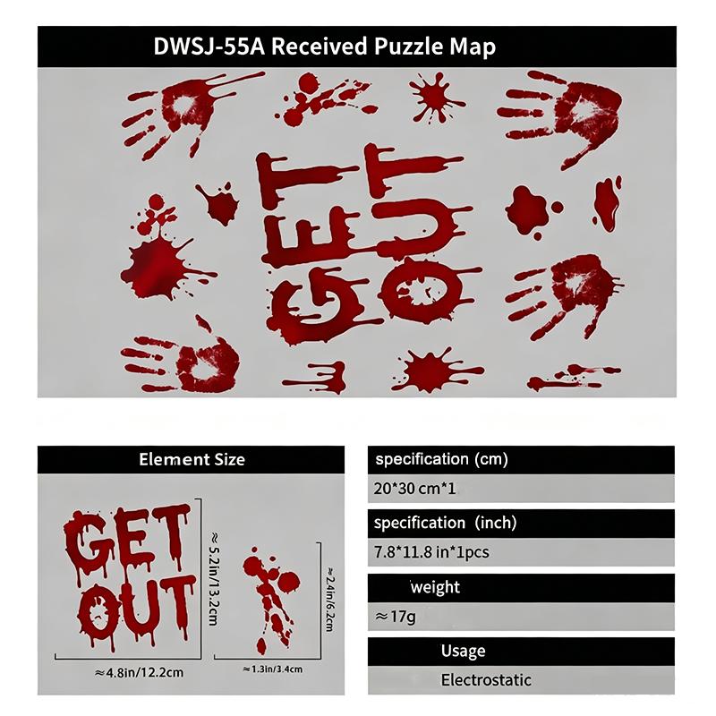 Halloween Blood Handprint & Eye Electrostatic Stickers Removable DIY Decor Glass Decals for Cabinet Window Home Party Haunted House Atmosphere Decor Get Out-DWSJ-55A(20*30cm)