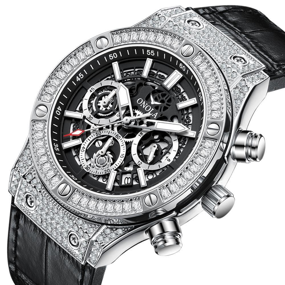 ONOLA Fashion Sports Luxury Men Wristwatch Date Waterproof Luminous Chronograph Man Watch Unique Leather Quartz Men's Watch