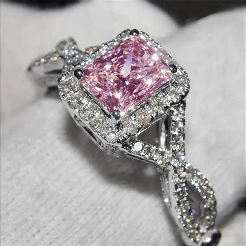 Classy Promise Ring Silver Plated Inlaid Shining Zirconia In Rectangular Shape Multi Colors For U To Choose Engagement/ Wedding Ring