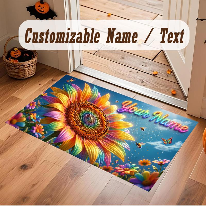 Floral Garden Theme Soft Crystal Velvet Rug Custom Name & Text Print Non Slip Floor Rug for Bedroom Living Room