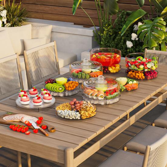 Drehbarer Lebensmittelaufbewahrungsbehälter Große Kapazität 4 Fächer BPA-frei Staubdicht Früchte Gemüse Salat Organizer Tablett