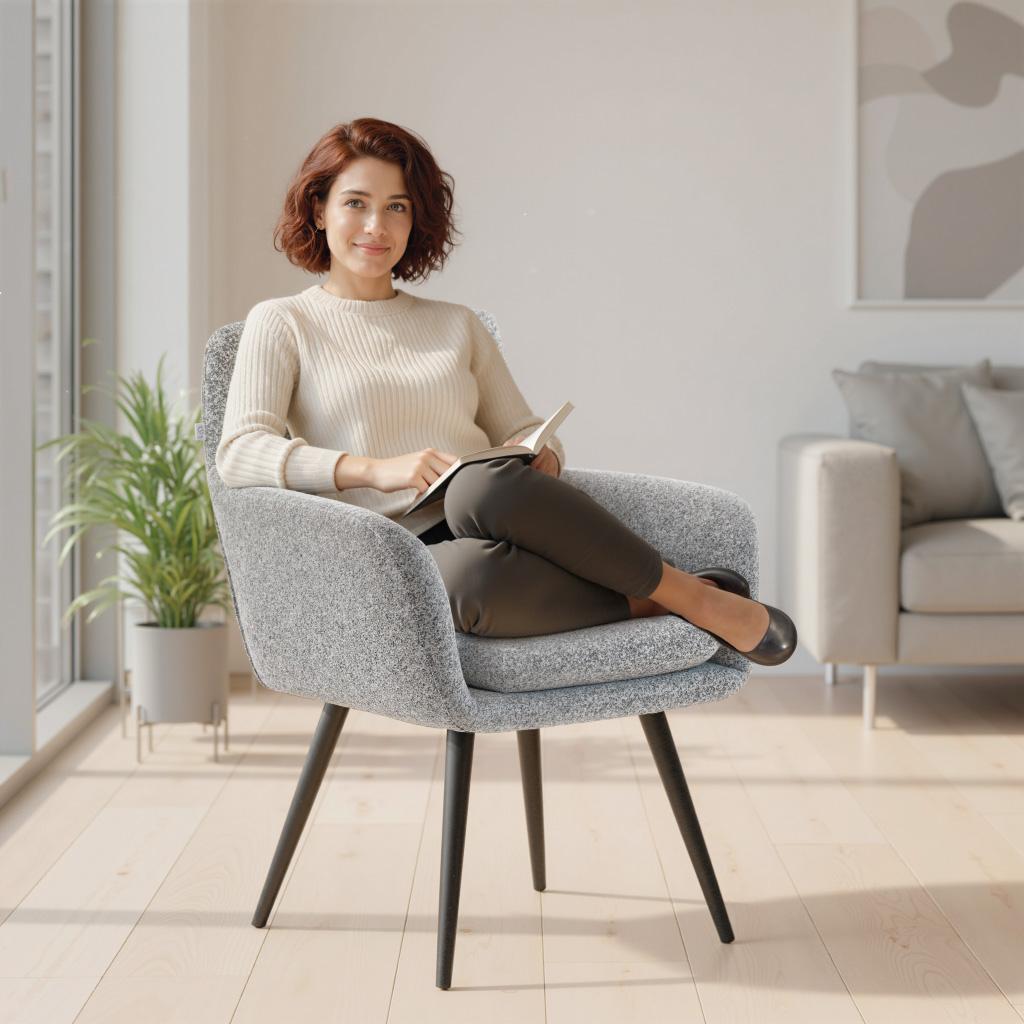 Modern Accent Chair, Upholstered Chair with Metal Legs, Linen Look, Light Grey