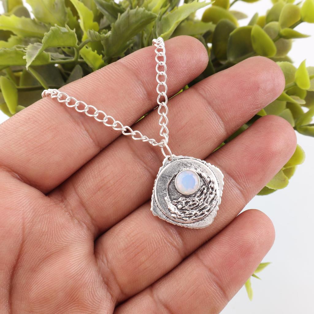 Colgante de Ópalo Lechoso de Plata de Ley 925 Maciza, Joyería de Colgante de Piedra Preciosa Hecha a Mano, Regalos Para Esposa Colgante Nuevo