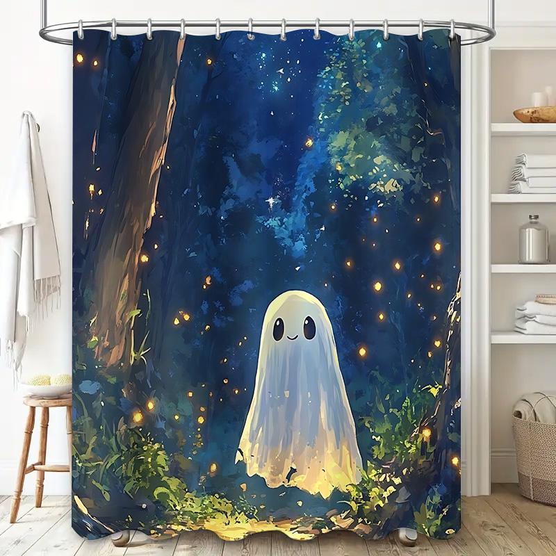 

Enchanting Ghostly Forest Bath Shower Curtain - Creative Home Decor For Kids And Adults Waterproof Durable Elevate Space W60H190(CM)-1 Pcs
