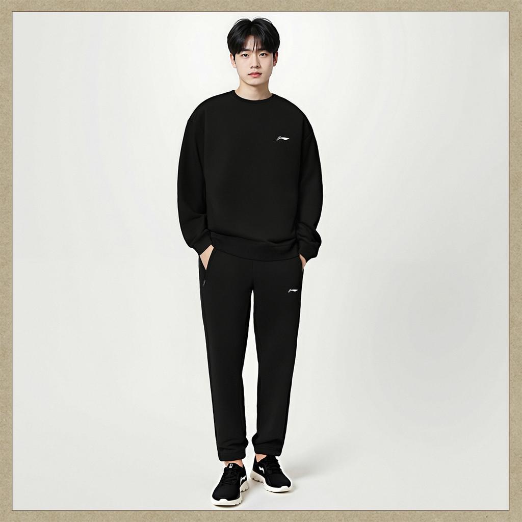 Li-Ning Breathable Simple Versatile Round Neck Comfortable Commuter Sweatshirt Set Men Sweatshirt Set AWEV053-1