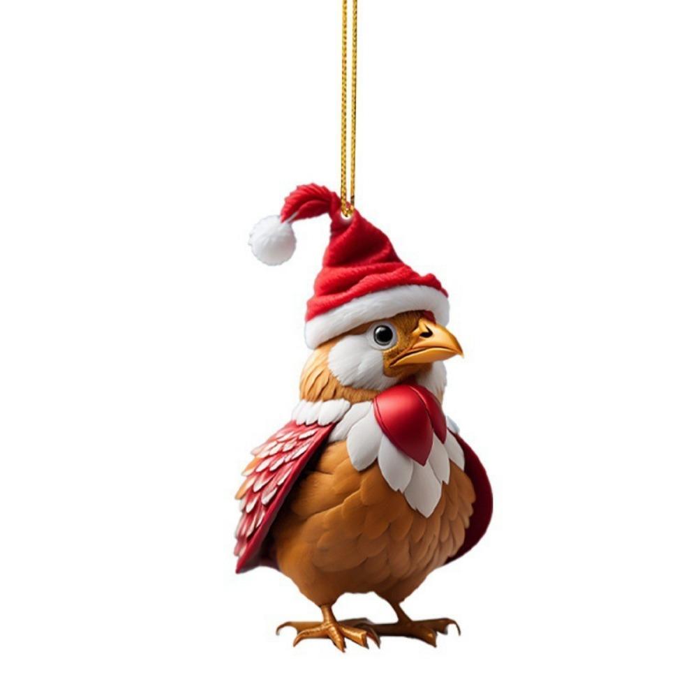 2D Christmas Rooster Ornament Cartoon Car Chicken Pendants Flat Rooster Pendant  Party Supplies