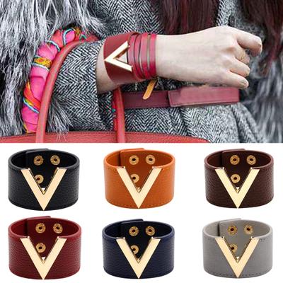 Women Wide V Shape Bracelet Bangle Wristband Button Party Jewelry Gift