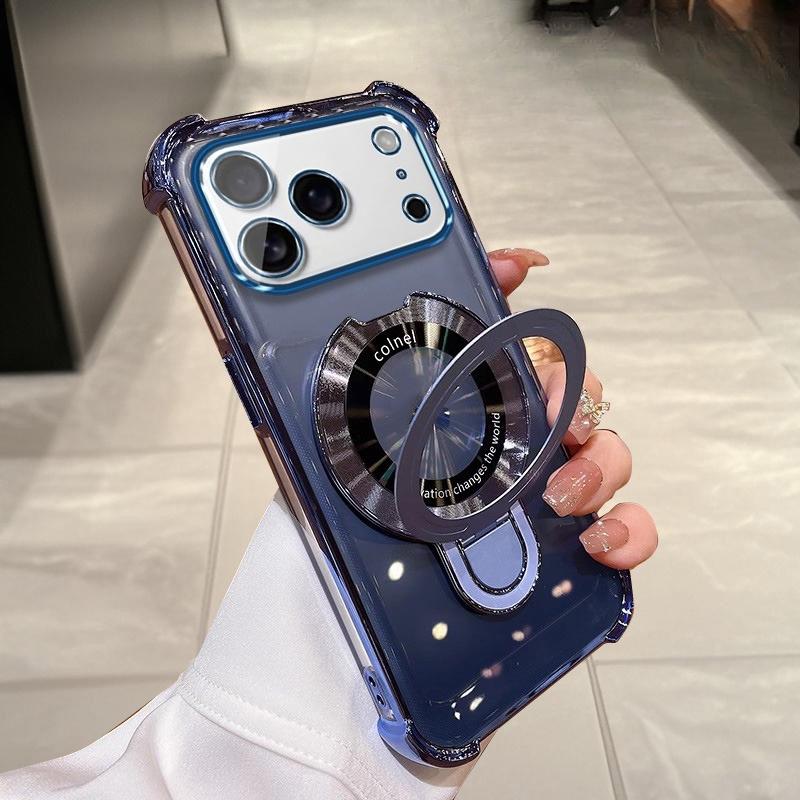 Clear Shockproof Plating Magnetic Magsafe Bracket Case For Iphone 17 Air 16 16E 15 14 Plus13 12 11 Pro XS Max XR Silicone Cover
