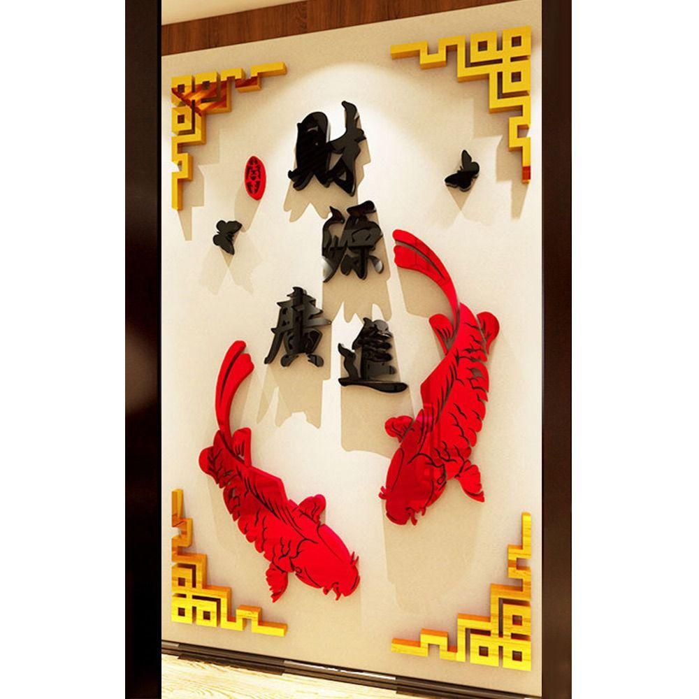 

Acrylic Golden Frame Fish Wall Stickers Fish Acrylic Mirror Wall Stickers Home Art 6