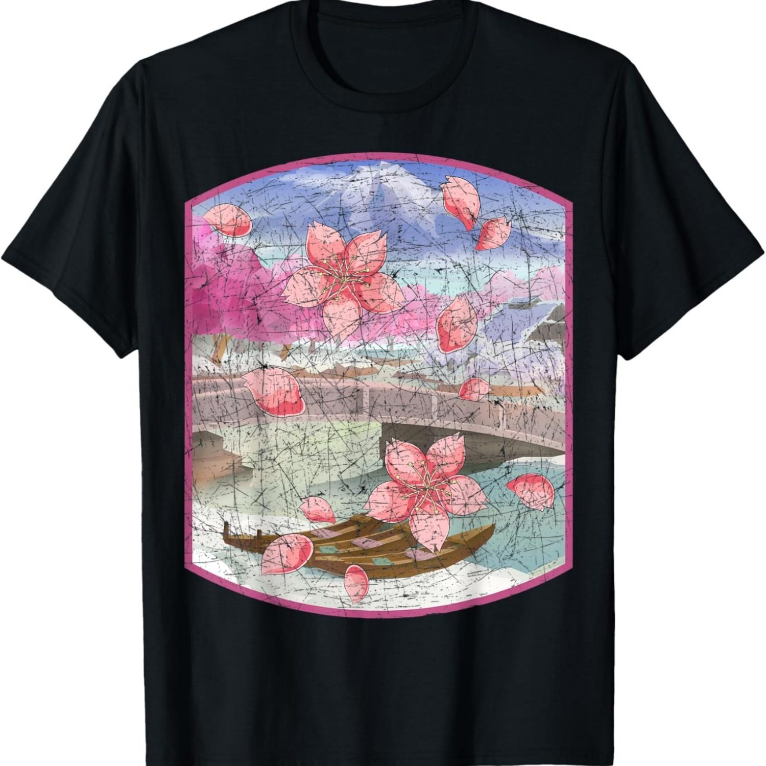 Pink Flower Floral  Sakura Japan Cherry Blossom T-Shirt S чёрный