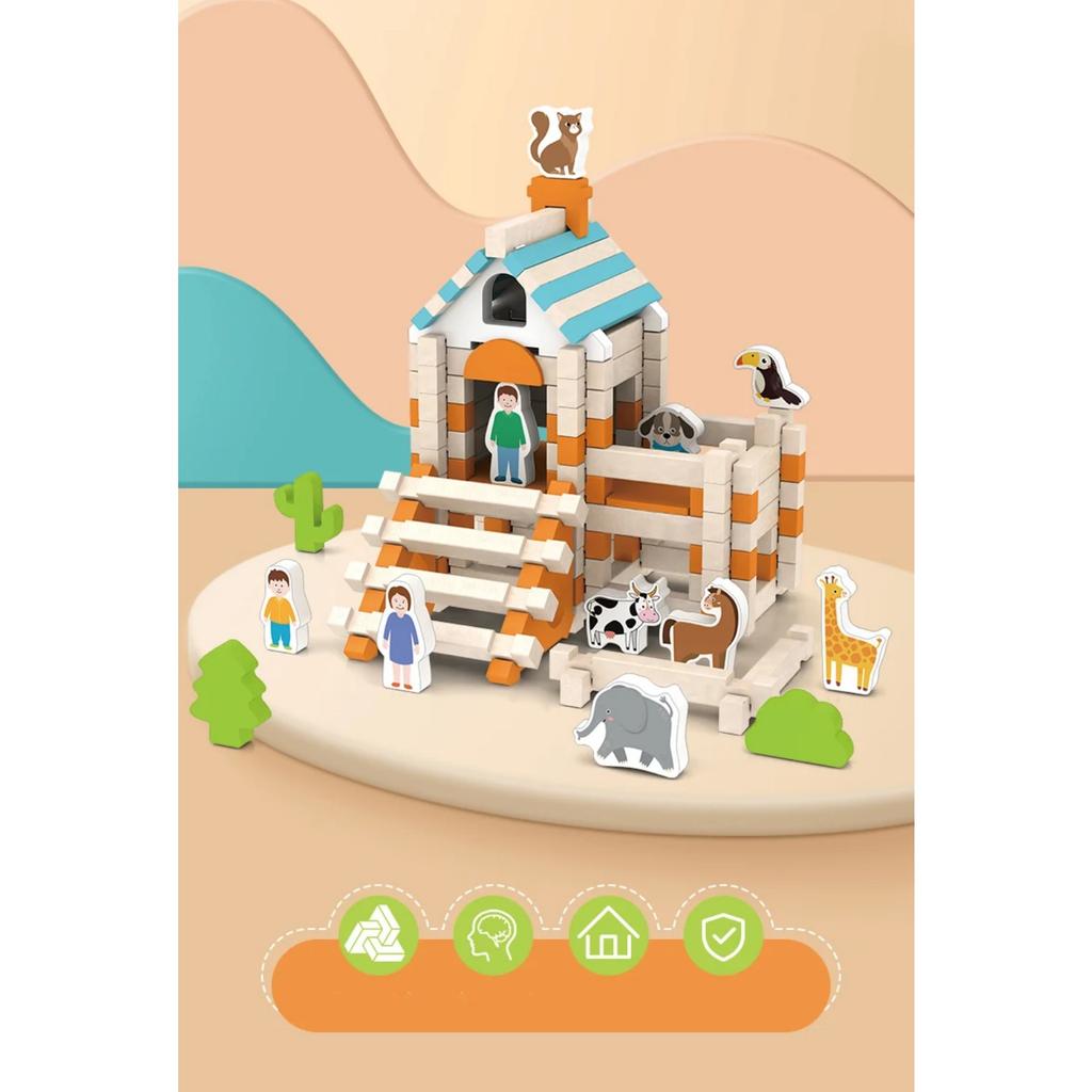 Wooden Building Blocks Set Toddler Natural Wood Block Montessori Learning Toy Stacking Toys Building Blocks Gifts for Kids Age 3