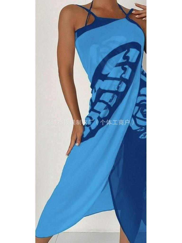 Women's Floral Print Cape and Bikini Beach Dress - Versatile Wear Options