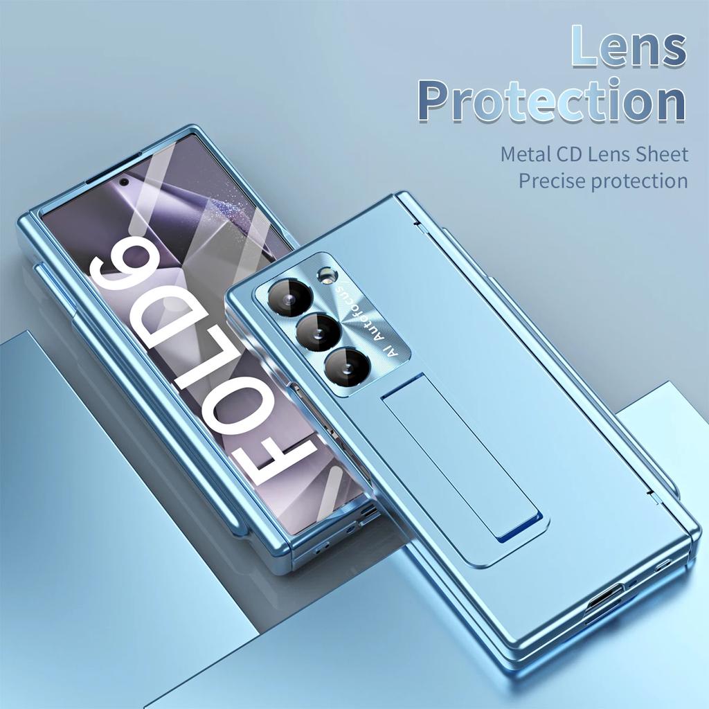 Military Armor with Touch Pen Holder Case for Samsung Galaxy Z Fold 6 5 4 3 Case Hinge Magnetic Plating Kickstand Stand Shockproof Full Cover