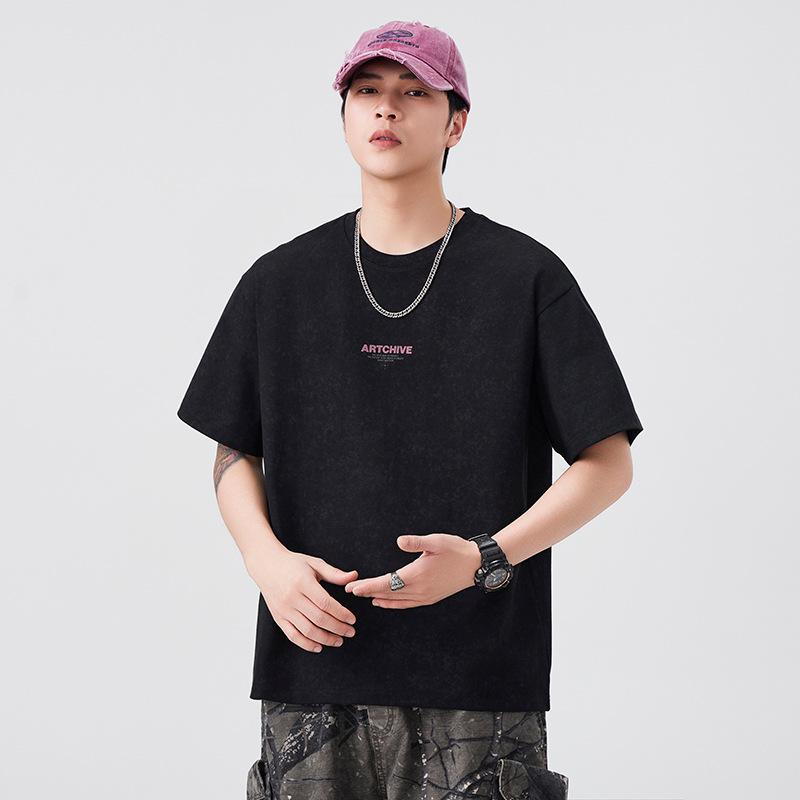 Pure Cotton Short-sleeved T-shirt Men's Summer New American Retro Printed Loose Large-size Top