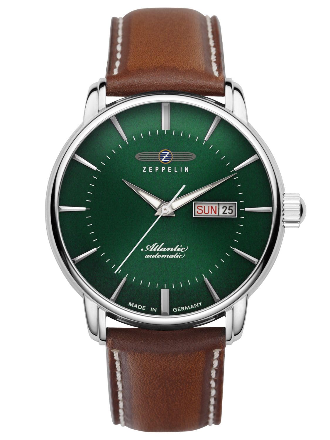 

ZEPPELIN Men s Atlantic Watch 8466-4 Automatic, 5 ATM Water Resistant, Mineral Glass, Green Dial, Stainless Steel [Parallel Import]