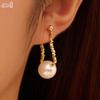 Effie Queen S925 Silver 14k Gold Purple & White Color Round Shell Pearl Hoop Earrings Natural Jewelry for Women Banquet PSE07