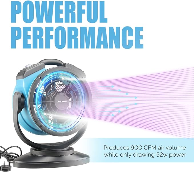 XPOWER FM-68 Multi-Purpose Oscillating Msiting Outdoor Utility Air Circulator High Velocity Cold Axial Fan Link Water Pipe